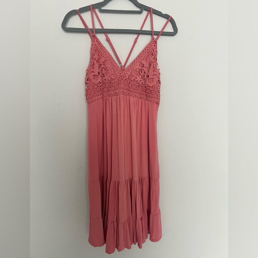J.NNA Boutique Slip Dress Coral Pockets Lace Country Festival Flow Boho Size M